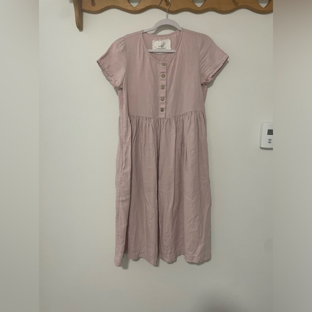 Not Perfect Linen Maxi MAMA-2 short sleeve linen dress in Dusty Rose